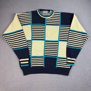 Vintage Aureus Sweater Men's XXL Patchwork Colorblock Crew Neck Blue Beige Cosby